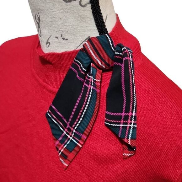 Riley & Rae Ladies Size XL Ruby Mockneck Knit Sweater with Plaid Neck Bow - Picture 3 of 8